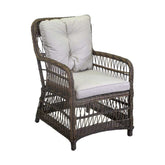 Prémium minőségű, vidéki vintage stílusú, natúr színű műrattan kerti fotel ekrü színű olefin ülő és hátpárnával